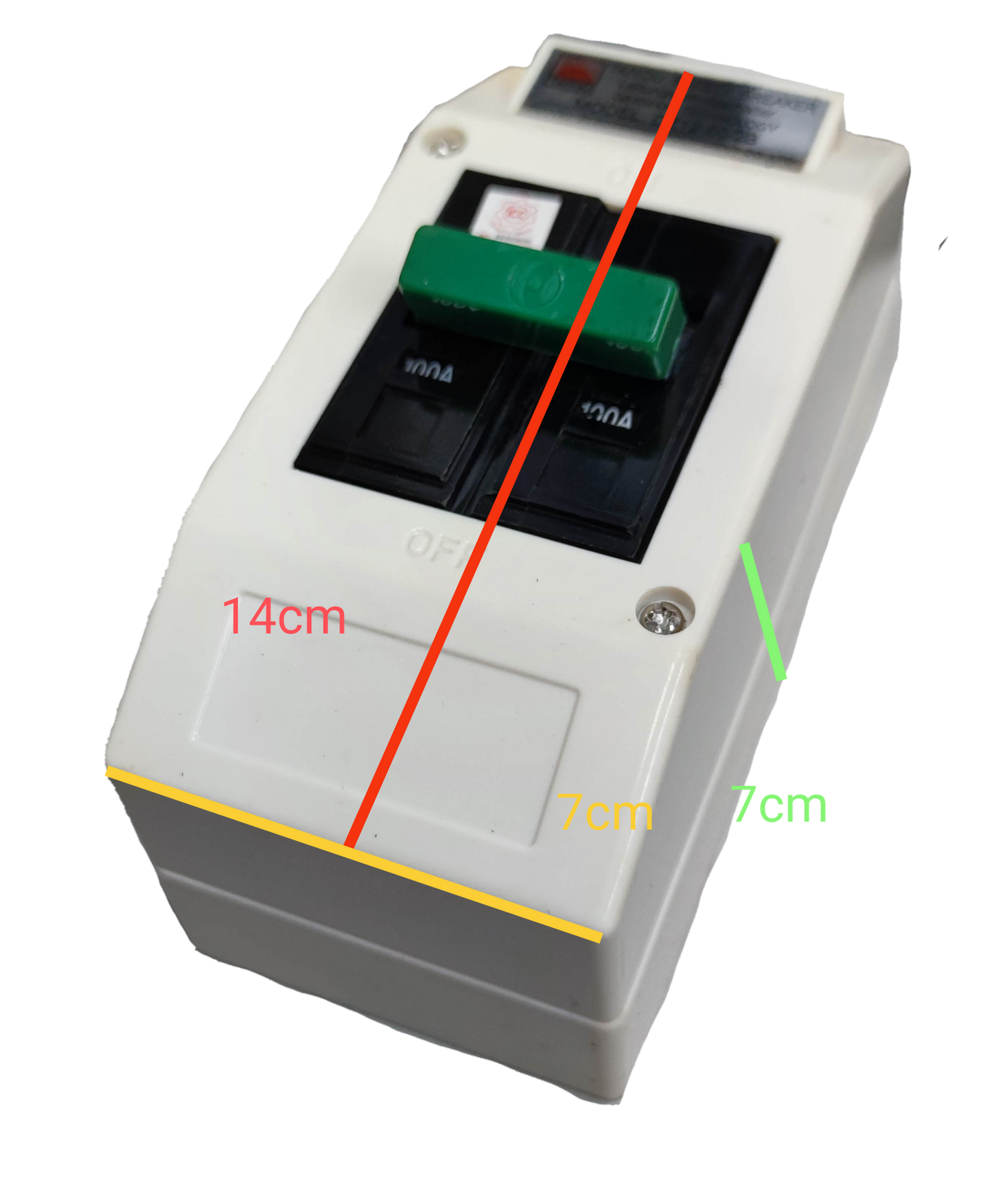 Circuit Breaker with PVC Enclosure 2 Pole by Taiyou in white with green switch and black panel