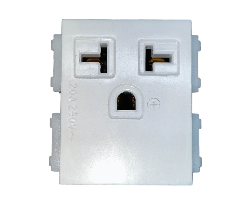 Omni Tandem Outlet 20A 220V white electrical power socket with three-prong design