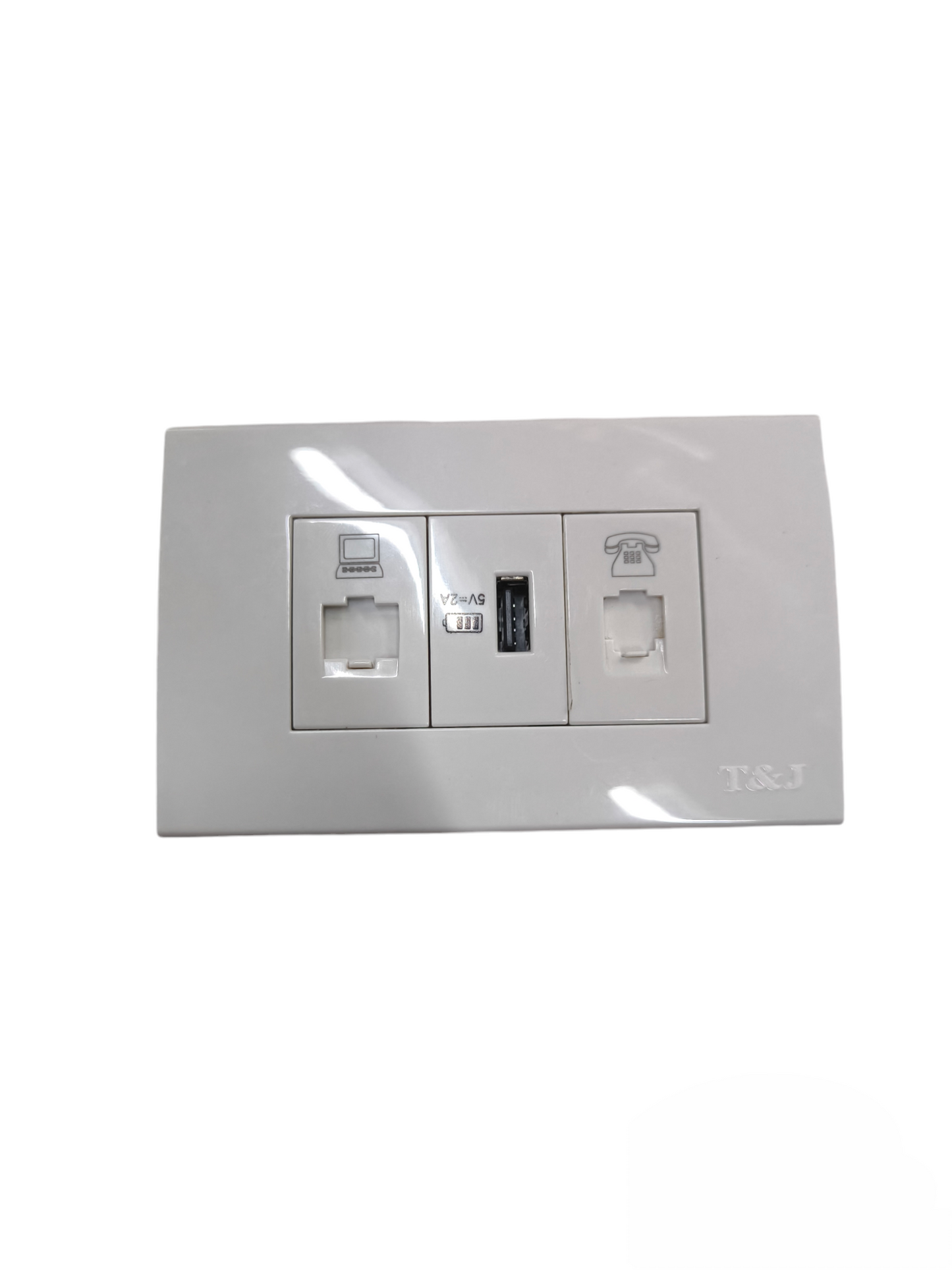 T&J Telephone with Plate Cover LAN white wall outlet with phone and LAN ports