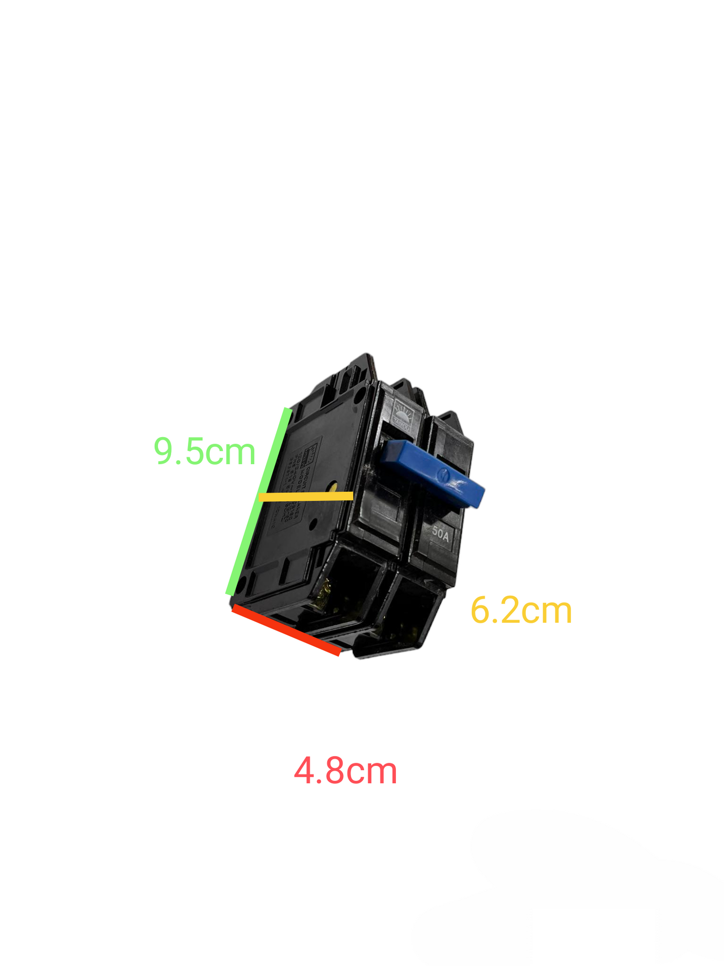 Taiyou 30A 2 Pole Circuit Breaker Bolt on with blue toggle switch and compact design