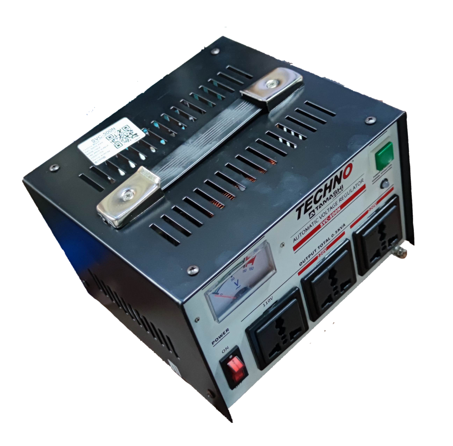 Techno 500W automatic voltage regulator with multiple outlets and easy-to-read display