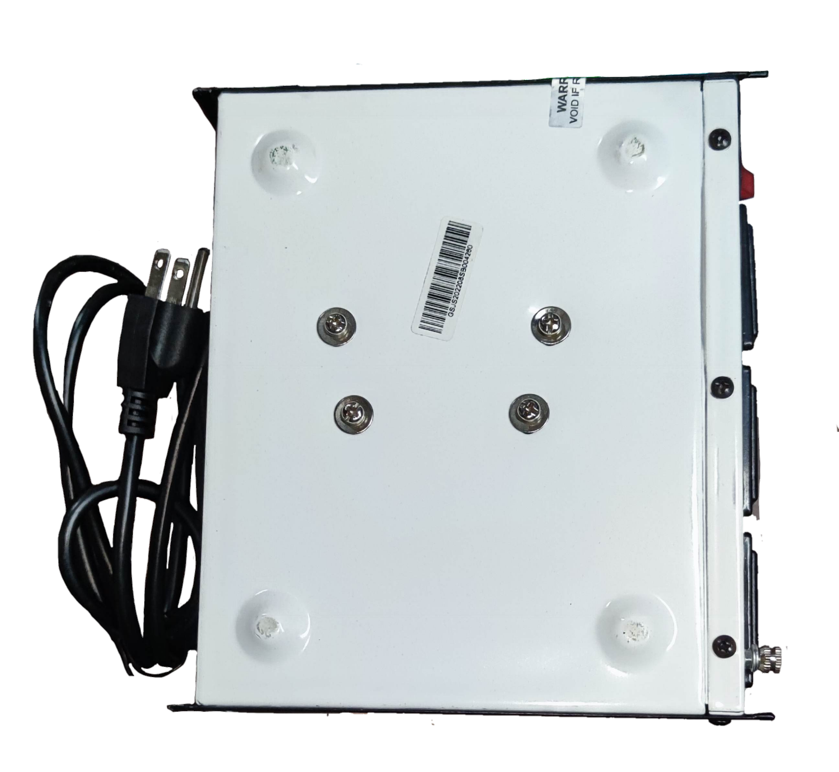 Techno 500W automatic voltage regulator with four mounting screws and power cord