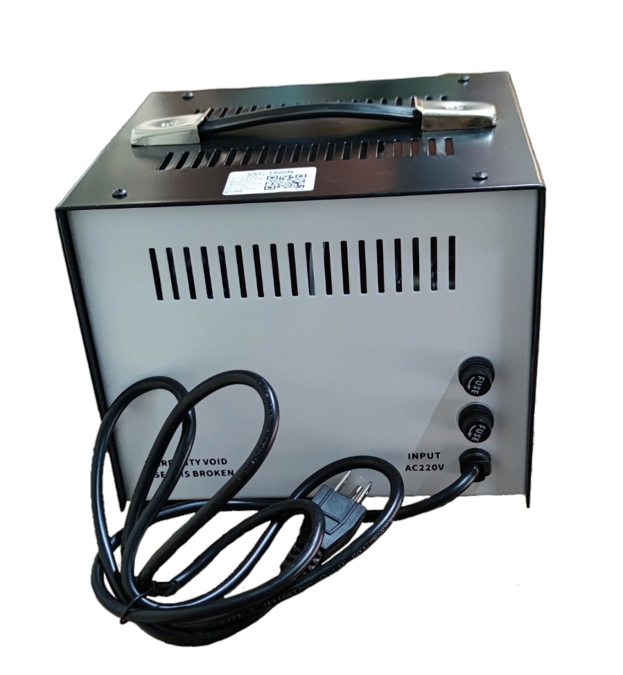 Techno Tamashi 1500W AVR Servo Motor 220V with power cord and ventilation slots for door chimes and bells
