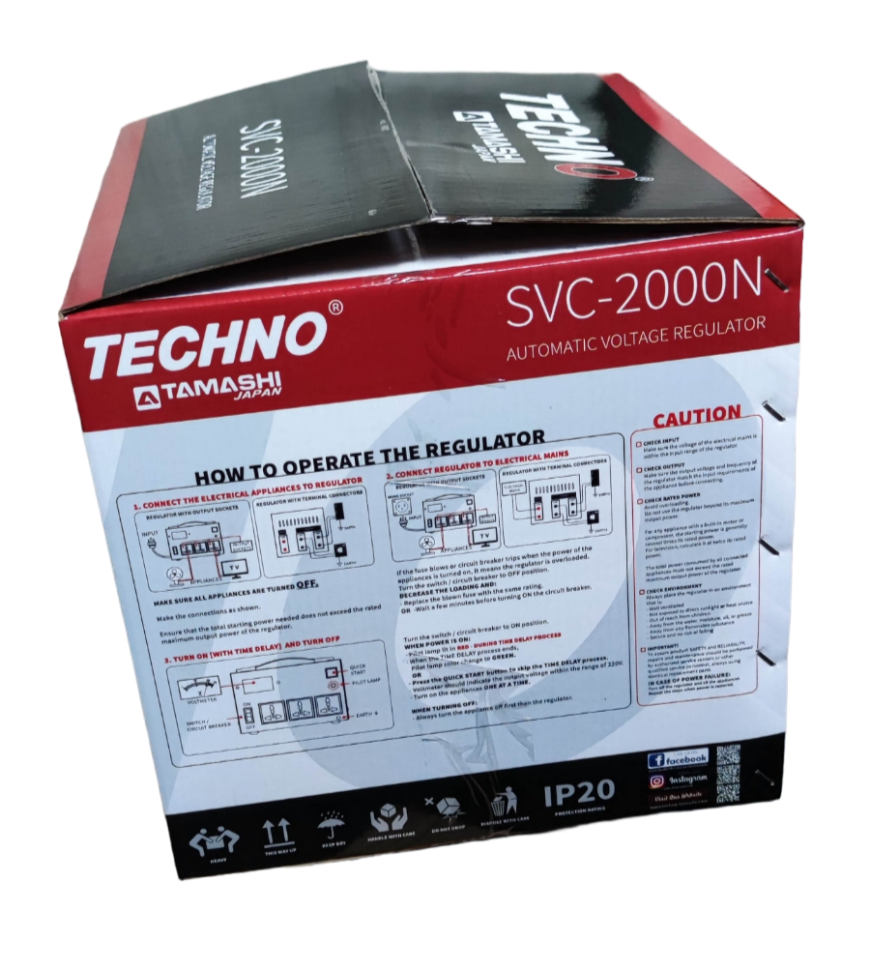 Techno Tamashi 2000W AVR Servo Motor 220V automatic voltage regulator box with operating instructions