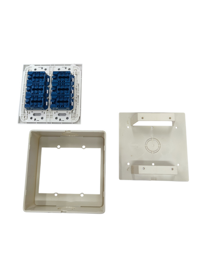 Panasonic 6 Gang Telephone Outlet 4C with six blue 4C jacks and beige flush mounting box and faceplate