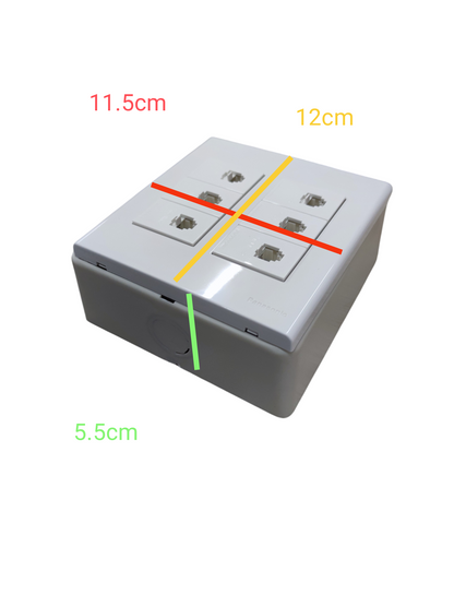 Panasonic 6 Gang Telephone Outlet 4C white surface mount box with four modular telephone jacks
