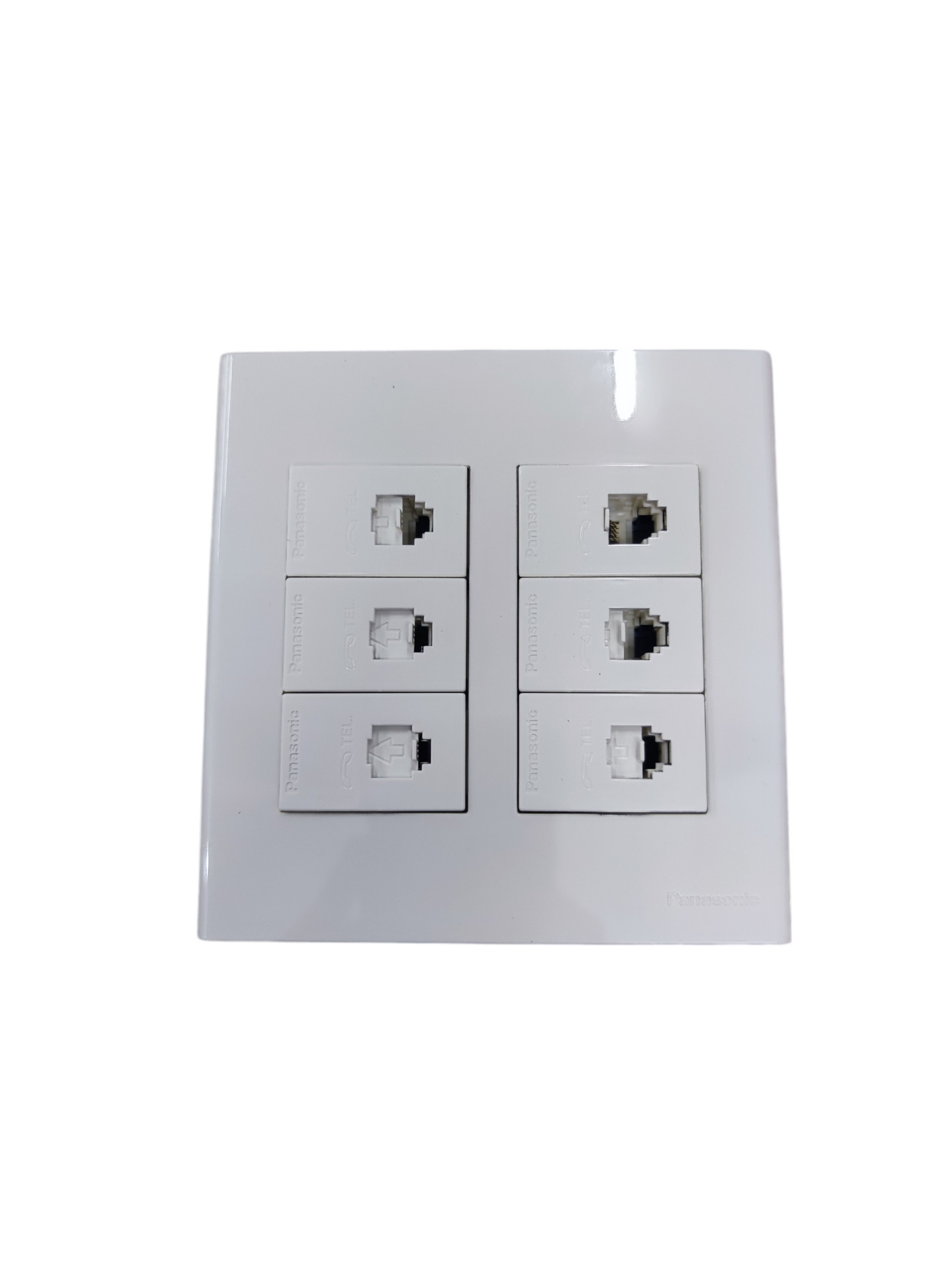 Panasonic 6 Gang Telephone Outlet 4C white wall plate with six RJ11 telephone sockets for multi line connections