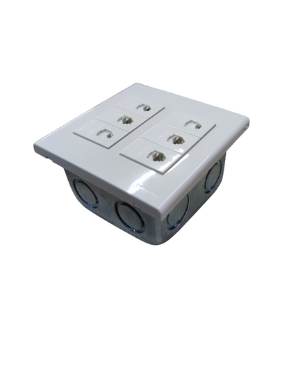 Panasonic 6 Gang Telephone Outlet 4C white faceplate with six telephone jacks and metal mounting box