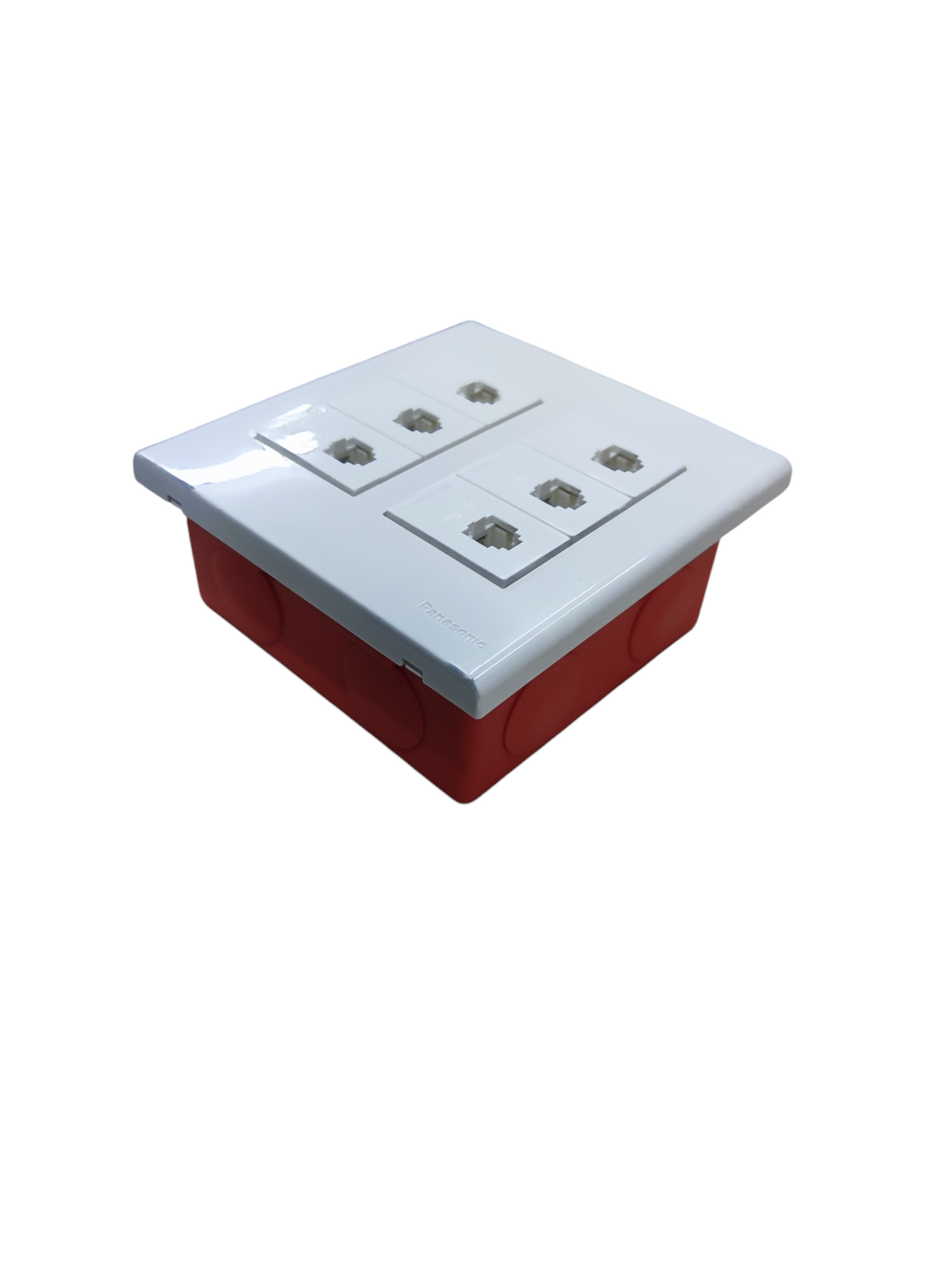 Panasonic 6 Gang Telephone Outlet 4C white faceplate with six RJ11 ports and red mounting box