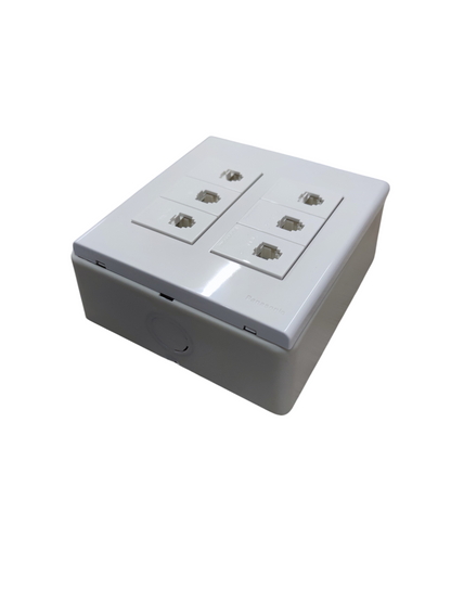 Panasonic surface mount white 6 Gang Telephone Outlet 4C box with six RJ11 ports for home phone wiring
