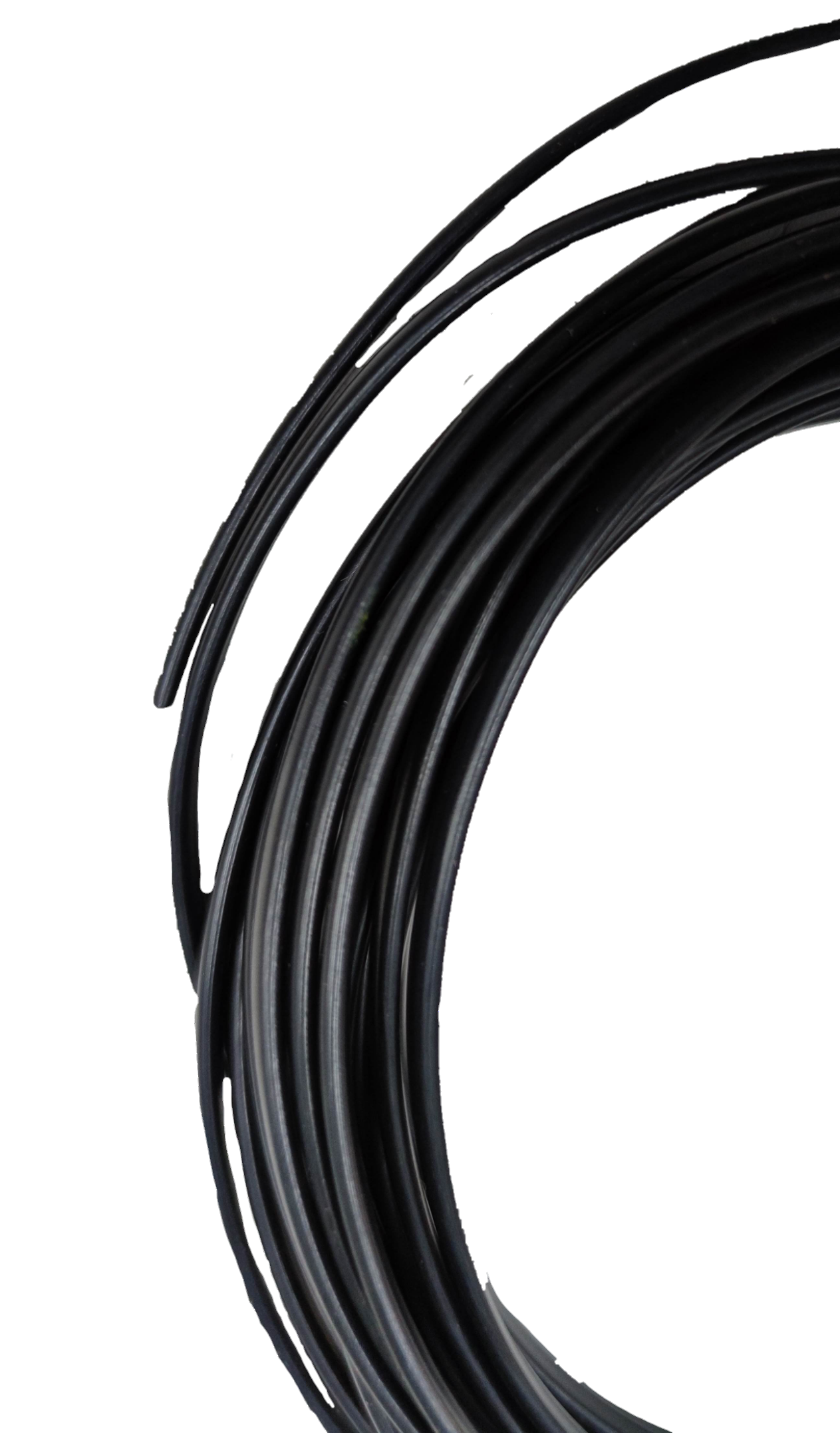 Black telephone flat wire for extension coiled neatly against black background