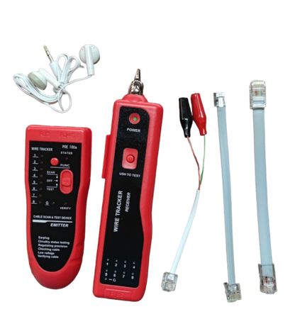 Telephone Line Tracer kit with red wire tracker devices and test cables for electrical testing