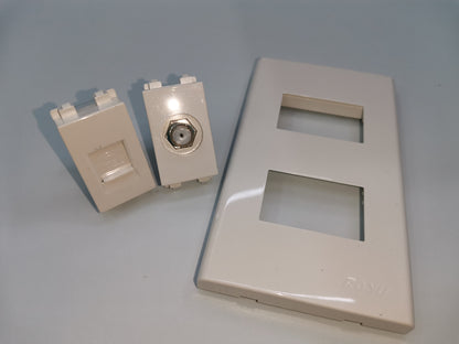 Royu Telephone Modular Jack and Cable TV Socket with white dual port faceplate for wall installation