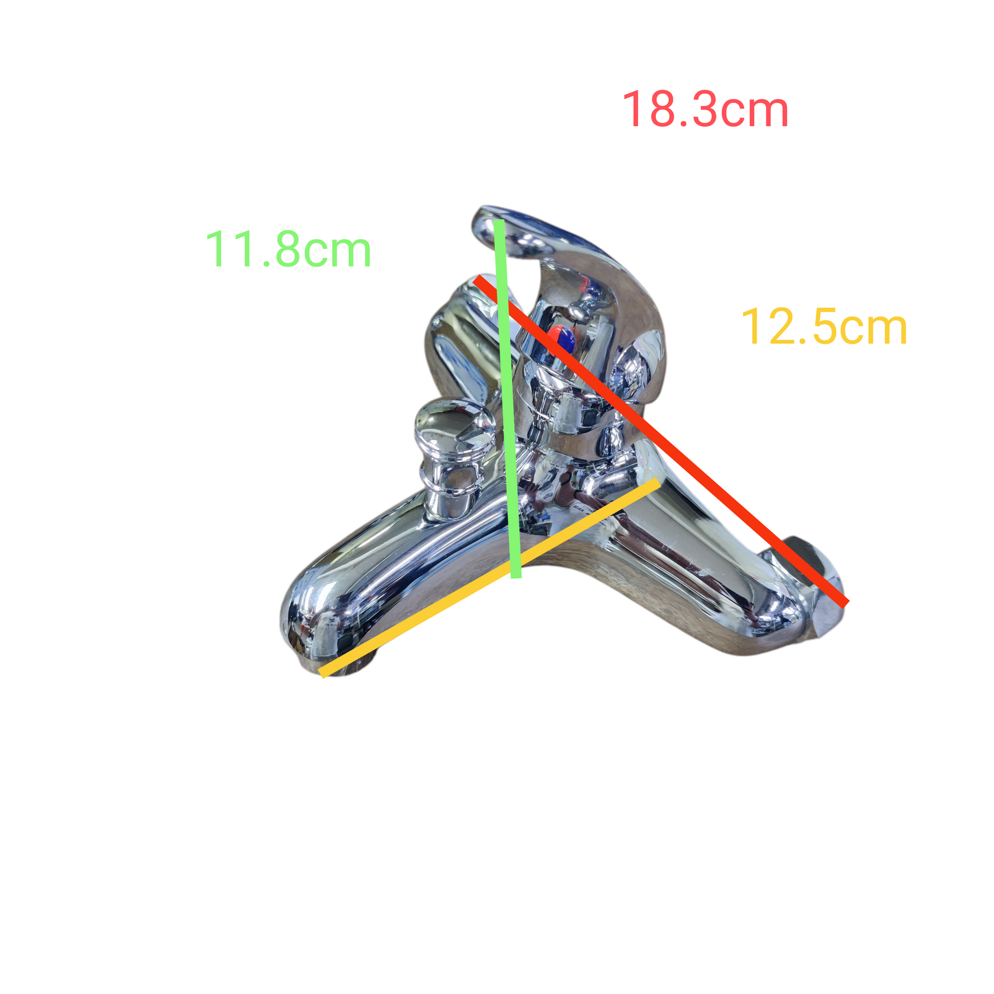 Meco bath mixer with Telephone Shower Head A-320N in chrome finish showing size dimensions