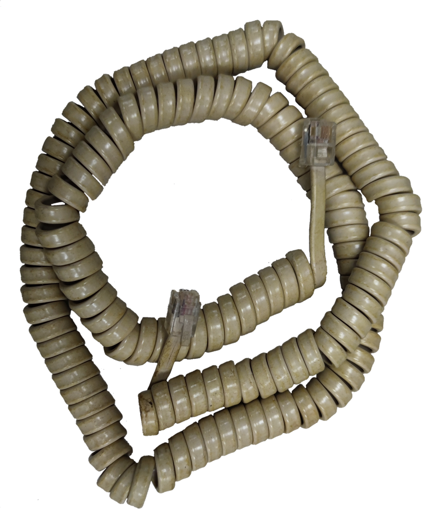 Beige Telephone Spiral Cord 1 Meter with RJ11 connectors for telephone handset connection