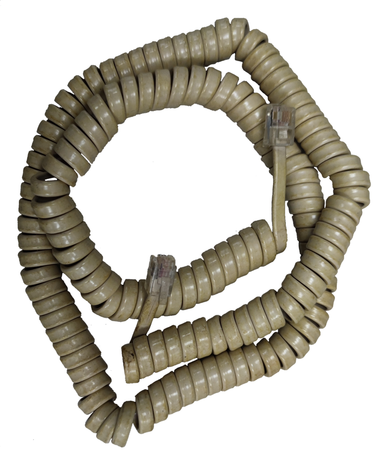 Beige Telephone Spiral Cord 1 Meter with RJ11 connectors for telephone handset connection