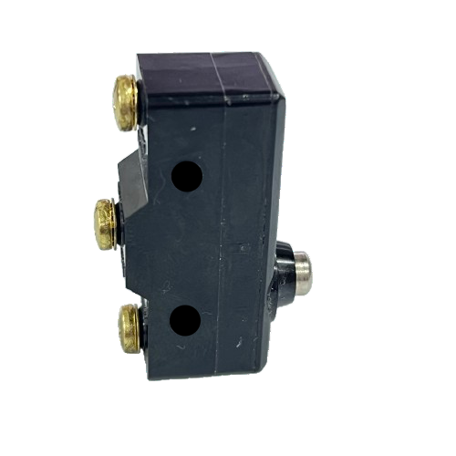 Limit Switch 15A 250VAC TM1306 Tend black rectangular limit switch with three brass terminals and plunger actuator
