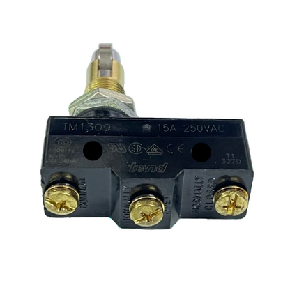 Tend Limit Switch 15A 250VAC TM1309 with three brass screw terminals and threaded plunger actuator