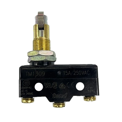 Tend Limit Switch 15A 250VAC TM1309 plunger actuator with threaded brass bushing and black three terminal housing