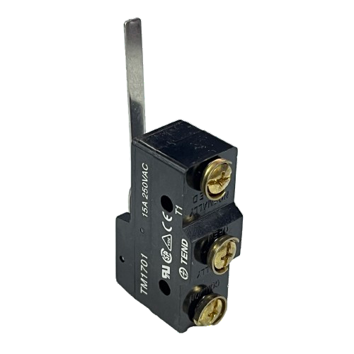 Tend Limit Switch 15A 250VAC black compact micro switch with metal lever actuator and three brass terminals