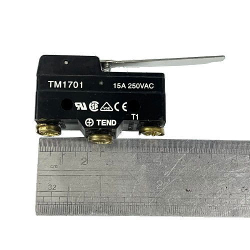 Tend TM1701 metal lever micro switch showing three terminals and ruler Limit Switch 15A 250VAC