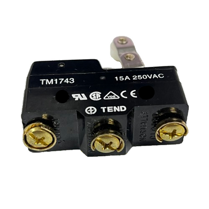 TEND Limit Switch 15A 250VAC black TM1743 micro switch with metal actuator and three brass screw terminals