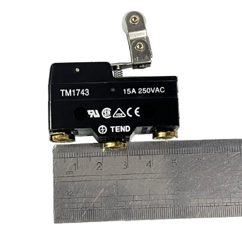 TEND Limit Switch 15A 250VAC black Tend TM1743 snap action limit switch with metal lever and ruler for scale