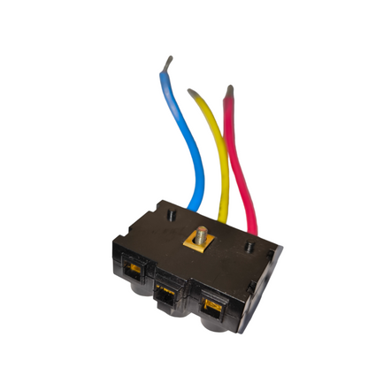 T&J Terminal Block Connector 3 Pole with blue yellow and red wires for electrical circuitry