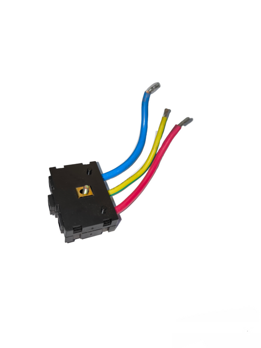 T&J Terminal Block Connector 3 Pole with black plastic body and three colored wires blue yellow red