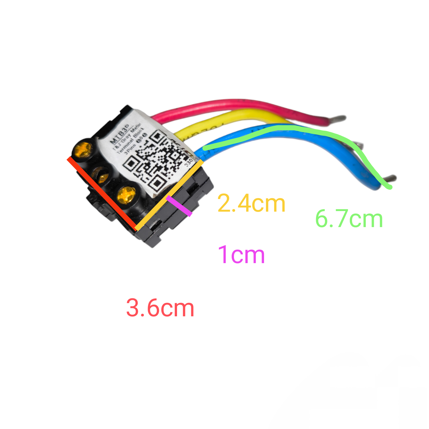 T&J Terminal Block Connector 3 Pole with red yellow green and blue wires and screw terminals