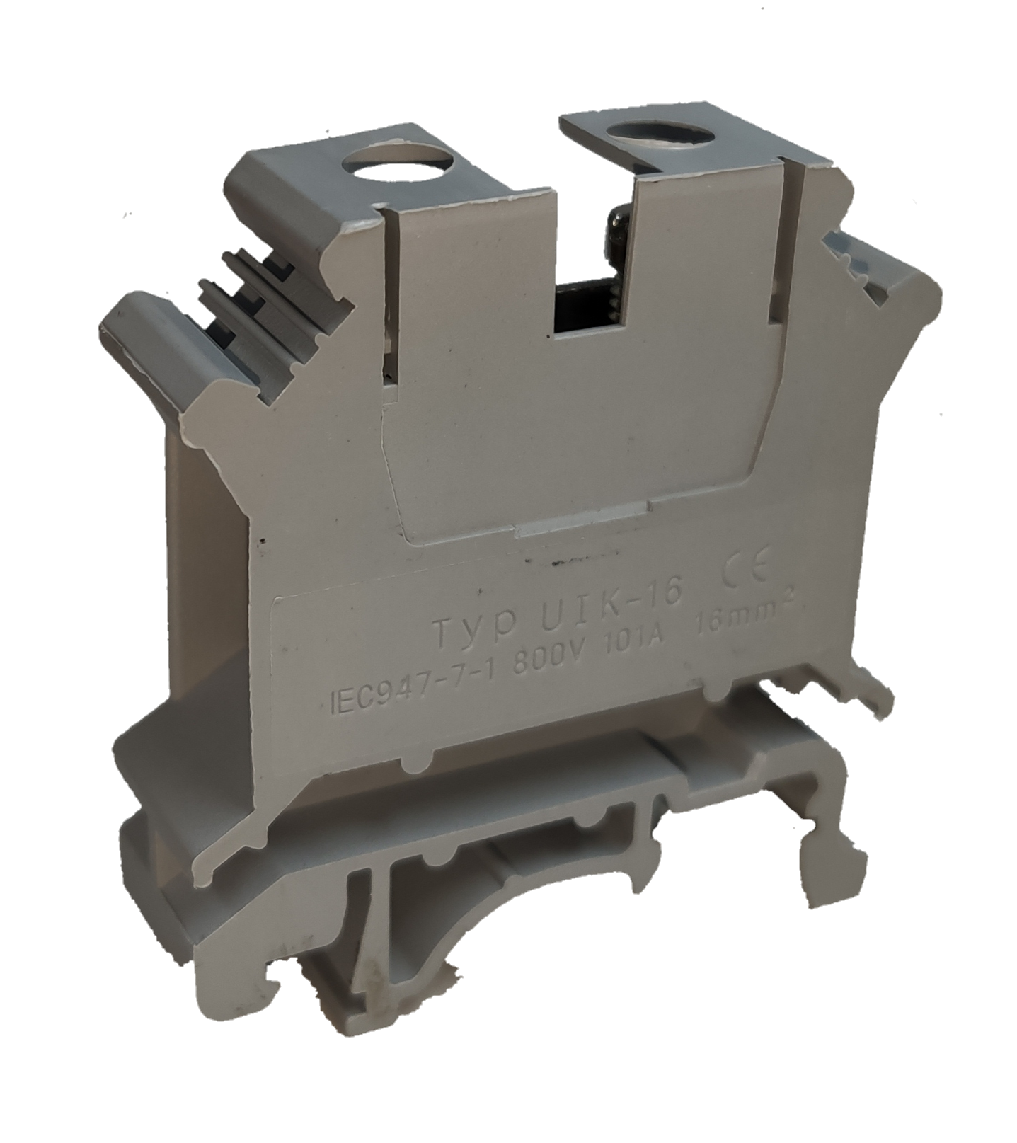 Grippes Terminal Block DIN Rail Type 16mm electrical circuitry component in gray plastic housing
