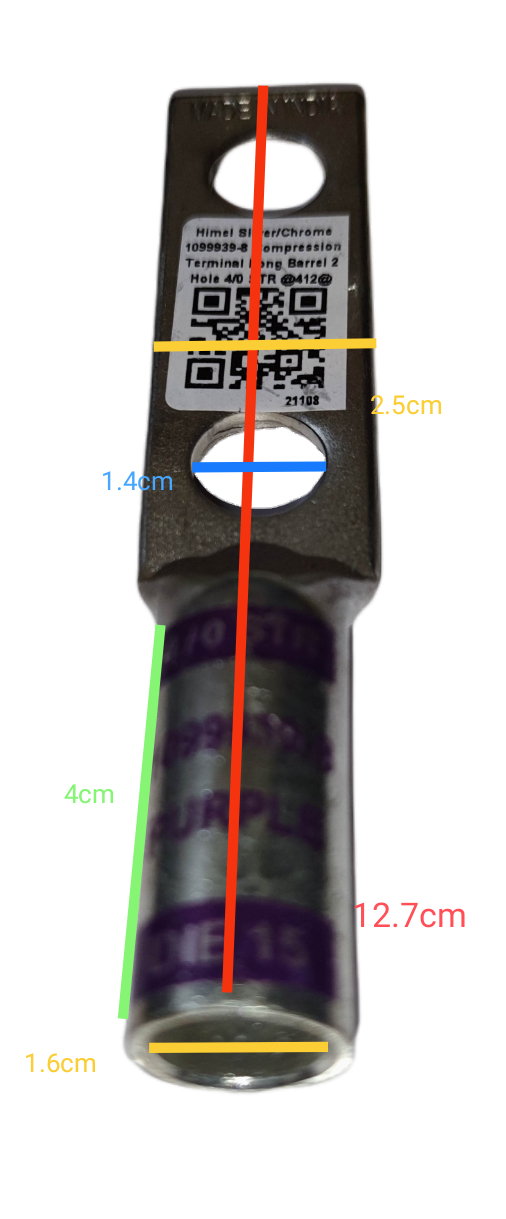 Utilux Terminal Lugs Compression Type Long Barrel with detailed measurements and specifications