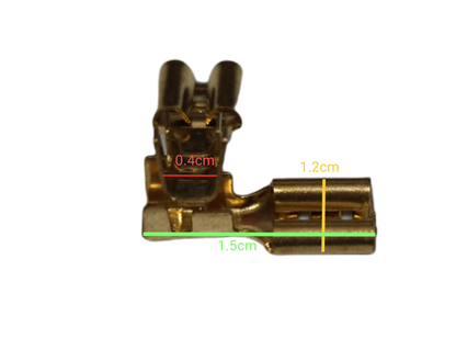 Close-up of Terminal Lugs Connector Type Male and Female with measurements for electrical circuitry applications