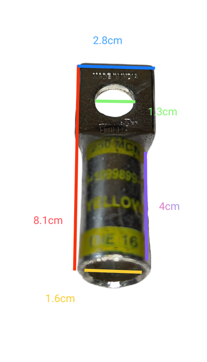Utilux Terminal Lugs Long Barrel 1 Hole 250MCM electrical connector with detailed size markings