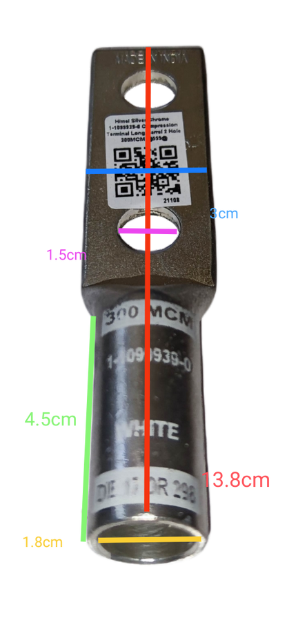 Utilux Terminal Lugs Long Barrel 2 Holes 300MCM electrical connector for heavy duty wiring