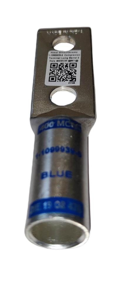 Utilux Terminal Lugs Long Barrel 2 Holes 400MCM in Silver for Electrical Connections