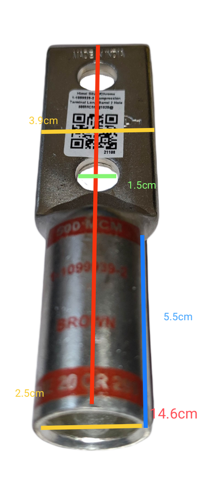Utilux Terminal Lugs Long Barrel 2 Holes 500MCM featuring durable construction and precise dimensions