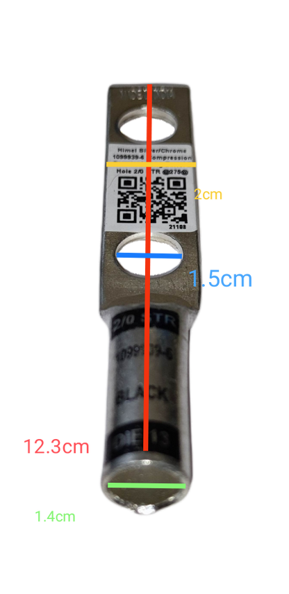 Utilux Terminal Lugs Long Barrel 2 Holes 60mm with detailed measurements for electrical connections