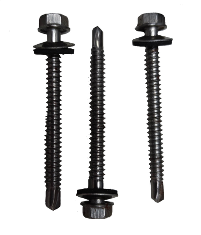 Three metal Tex Screw 6mmx 70mm Nut size 9mm screws with hex heads and attached washers