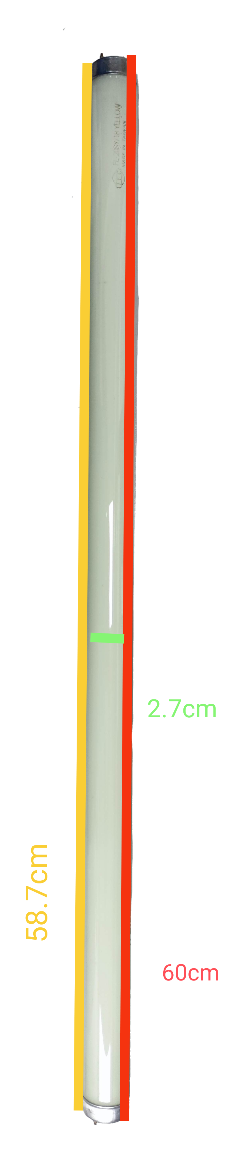 TFC 18W T-8 Fluorescent Tube Yellow measuring 60 cm long with 2.7 cm diameter