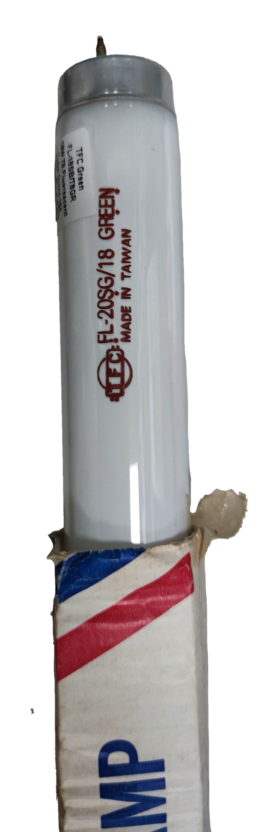 TFC 18W T-8 Fluorescent Tube Green white tube with red text on packaging and tube label