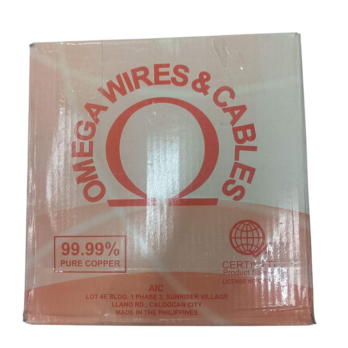 Omega THHN 12 AWG black wire 150 meters packaging showing pure copper quality