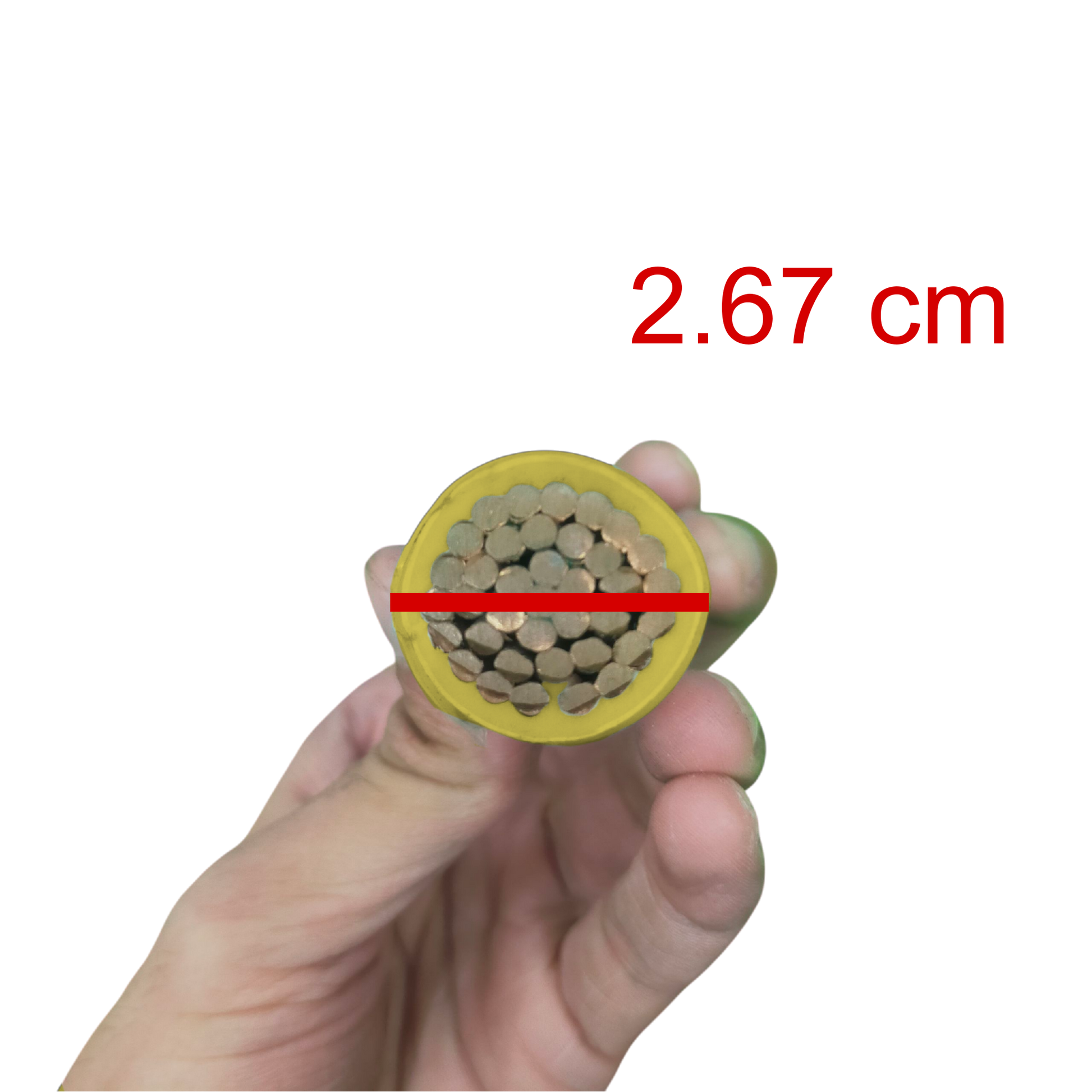 Philflex THHN and wires in hand, showcasing a cross-section diameter of 2.67 cm