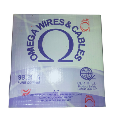 Omega THHN AWG 14 Black - 1Roll of pure copper wire in packaging design for wiring projects