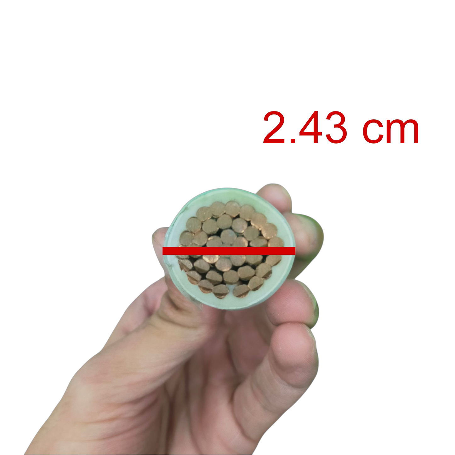 Duraflex THHN Wire with a cross-section showing multiple strands, measuring 2.43 cm in diameter