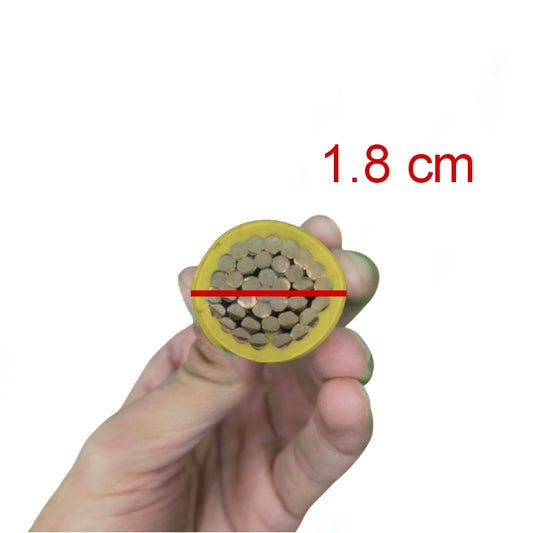 Philflex THHN Wire 125mm Stranded 250MCM cross section held in hand showing copper strands and yellow insulation