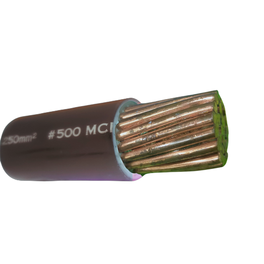 Philflex THHN Wire 250mm Stranded 500MCM with copper strands and black insulation close-up