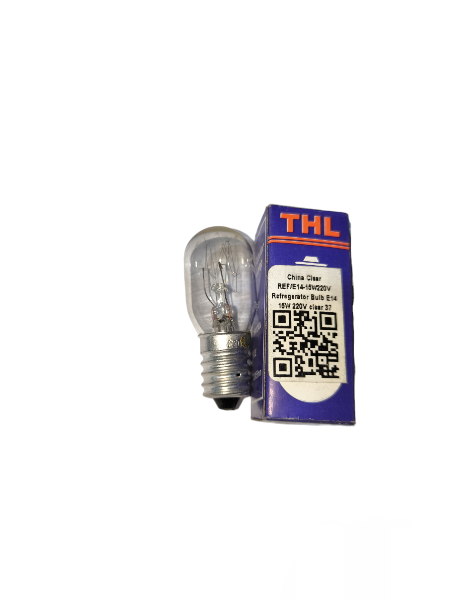 15W E14 machine bulb 220V incandescent bulb next to blue THL packaging box from China