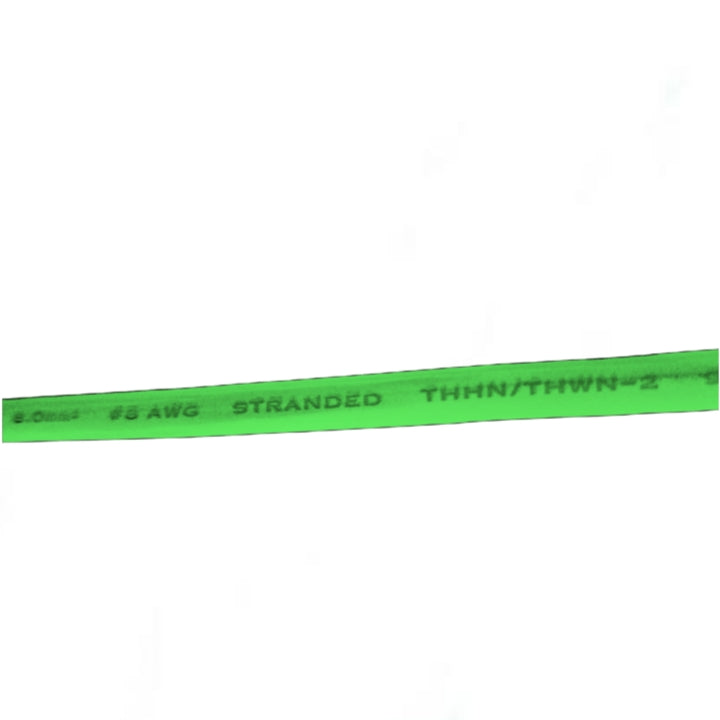 Phelps Dodge green wire labeled THWN Stranded AWG 8 Green for electrical wiring