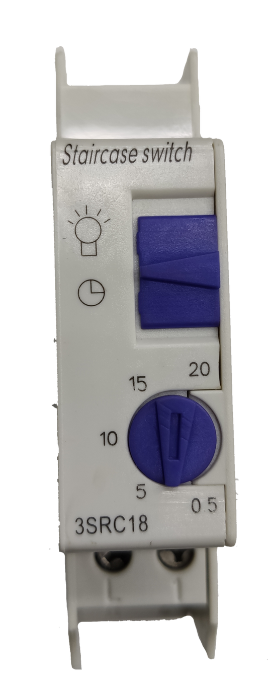Sassin Time Delay Switch DIN Rail Type white staircase switch with blue adjustable dials